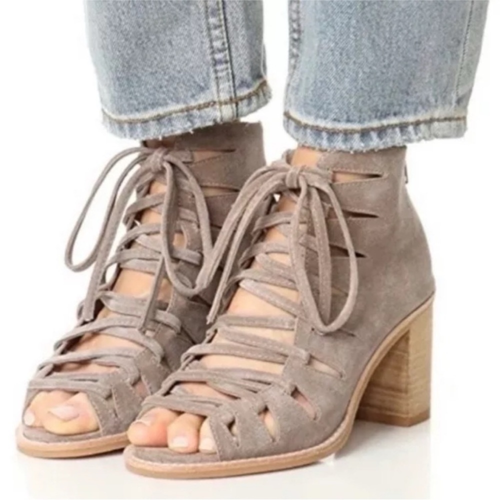 Jeffrey Campbell Corwin Lace-Up Block Heel Bootie - Taupe